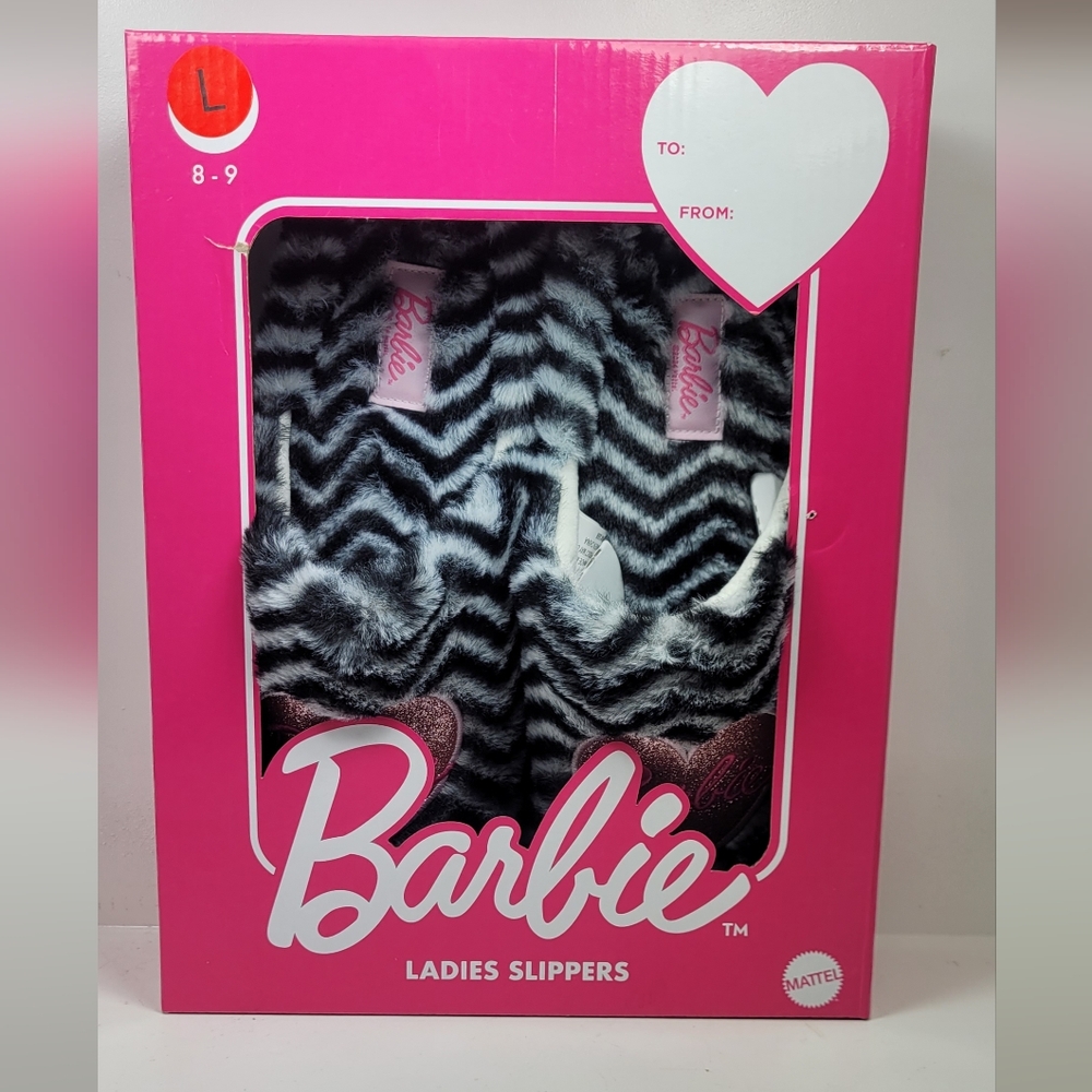 Barbie Zebra Print Ladies Slippers With Heart Ebroidery Logos
